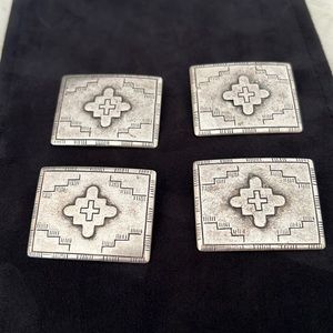 Set 4 vintage made in Spain silver tone oblong western conchos 1.75” x 1.5”